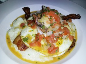 Shrimp & Grits with Bacon and Two Fried Eggs 