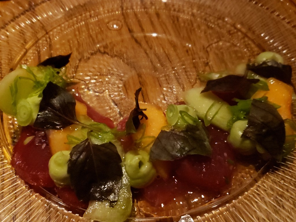 Tuna Crudo ~ Rocky Sweet Melon, White Soy Ponzu, Purple Basil