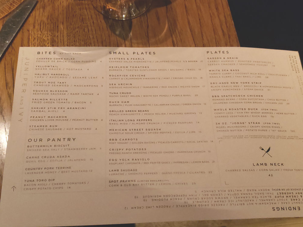 Juniper and Ivy menu